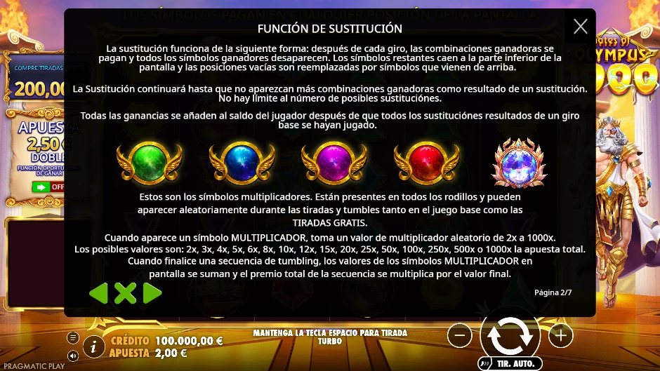 Sustitución y multiplicadores en Gates of Olympus 1000